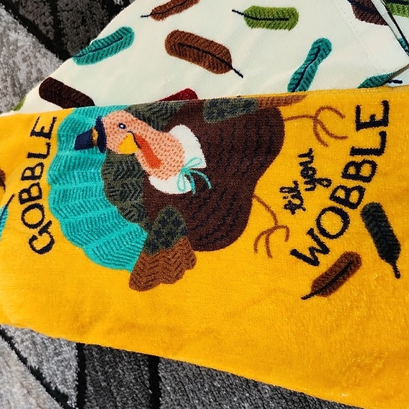 CELEBRATE FALL TOGETHER GOBBLE TIL YOU WOBBLE SET-OF-2 TOWELS THANKSGIVING - Picture 2 of 7